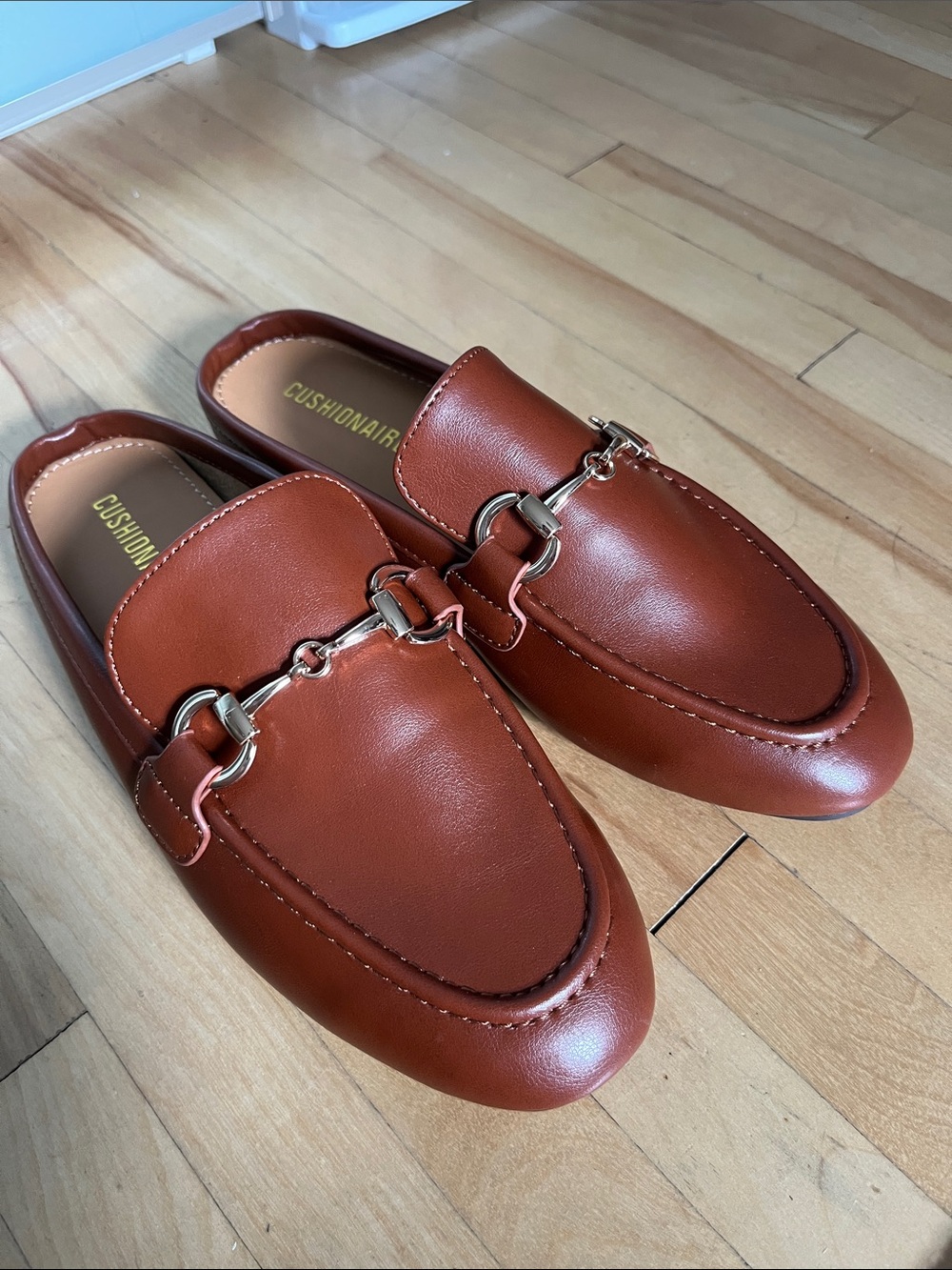 Women's Brown Faux Leather Bit mule Loafers